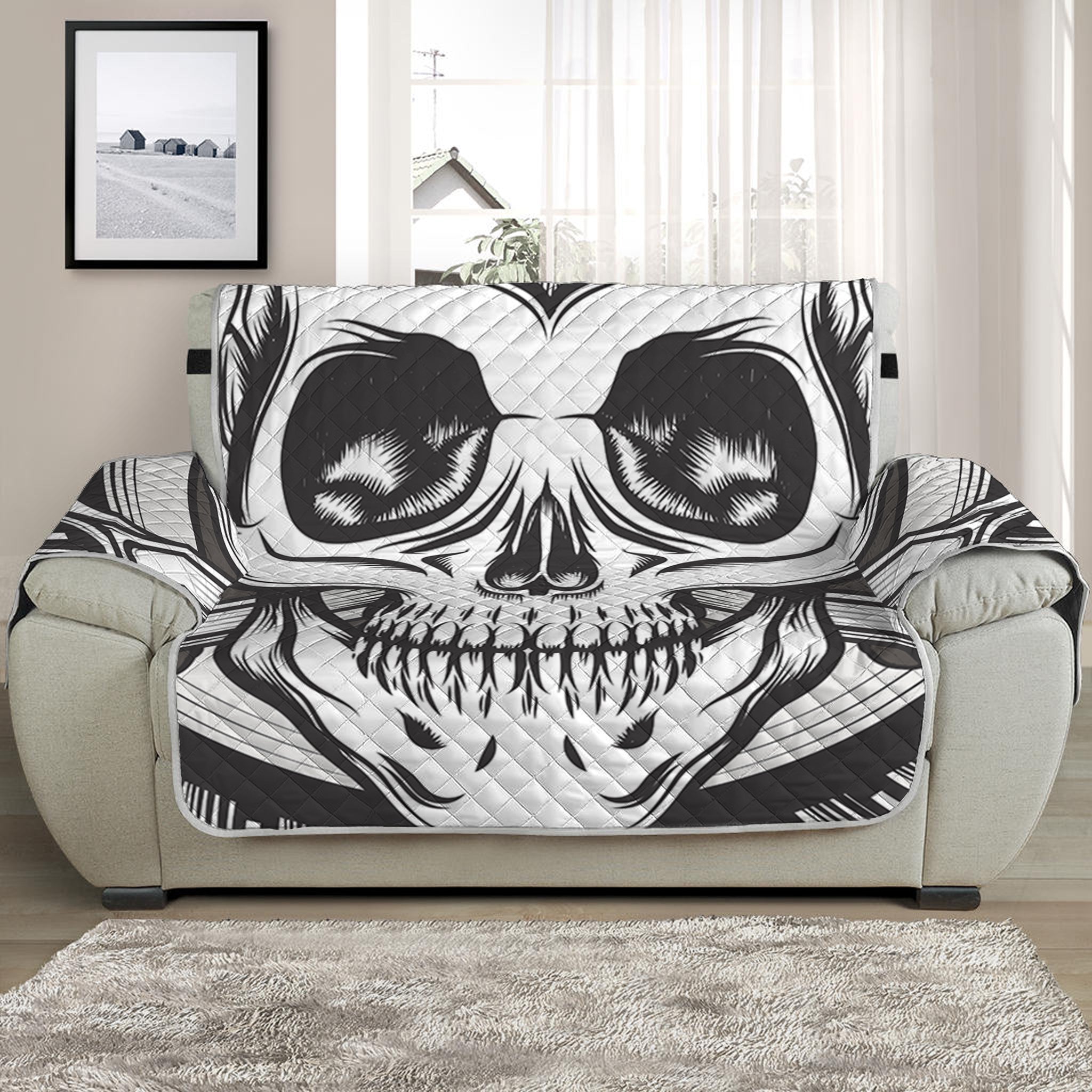 Cross Piston Mechanic Skull Print Half Sofa Protector