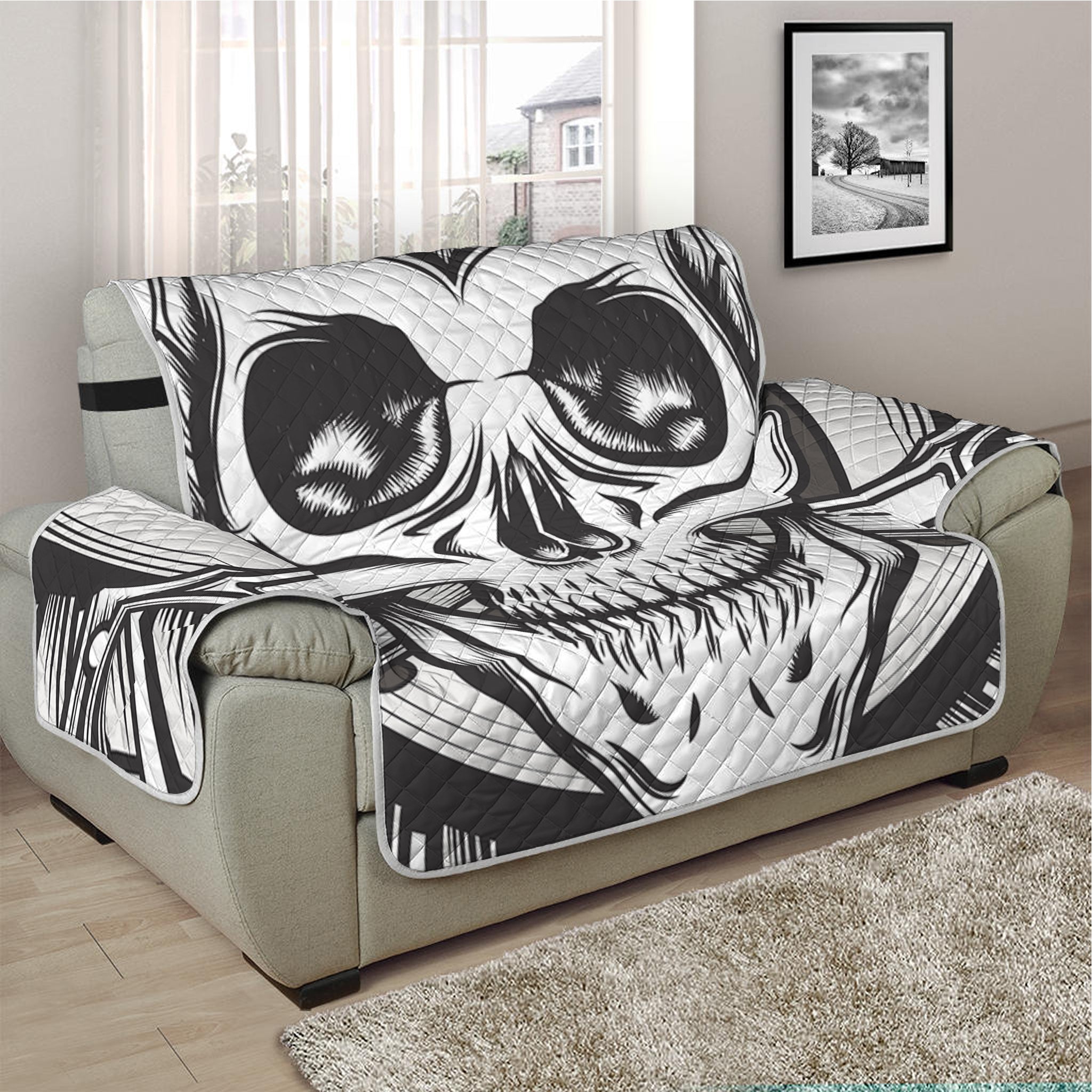 Cross Piston Mechanic Skull Print Half Sofa Protector