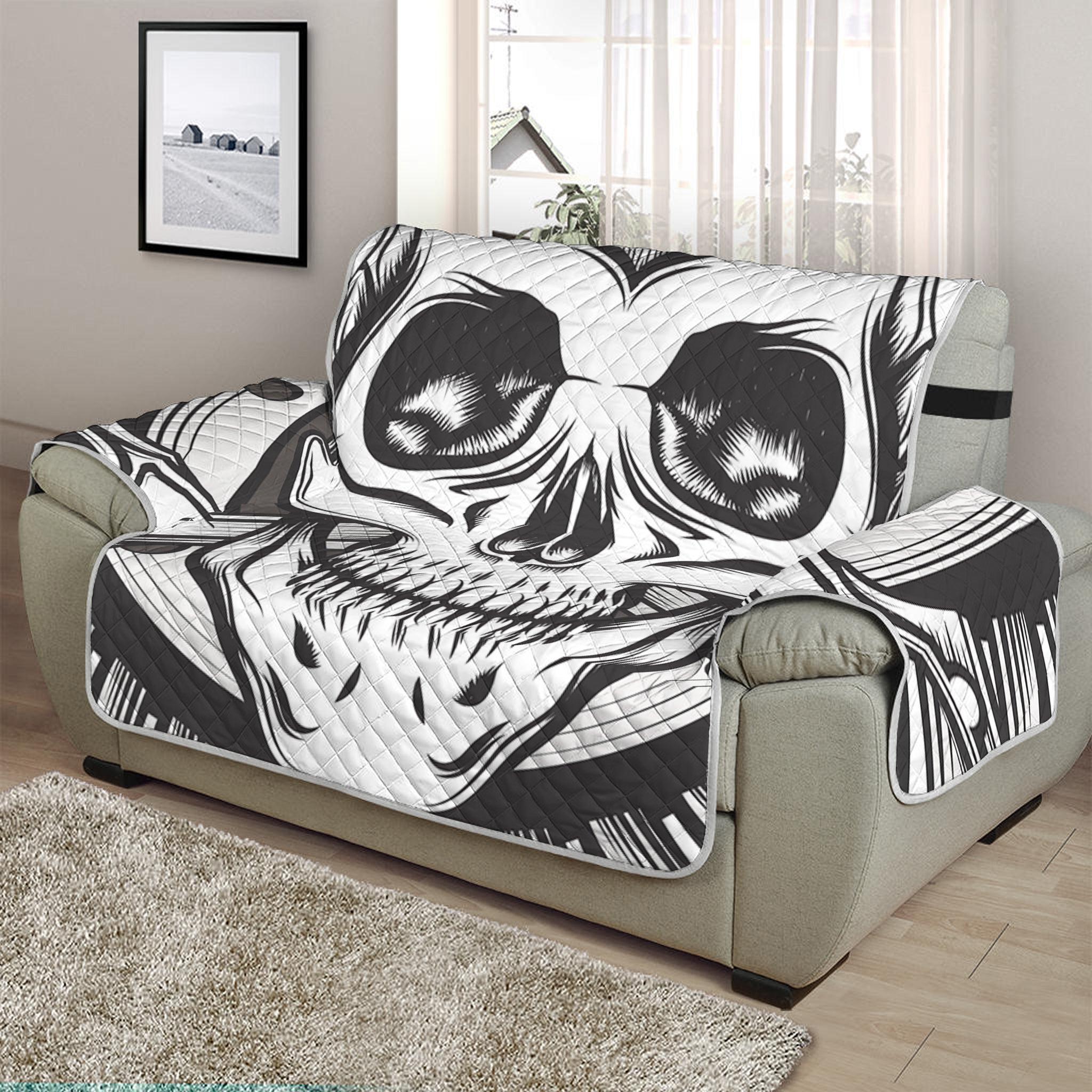 Cross Piston Mechanic Skull Print Half Sofa Protector