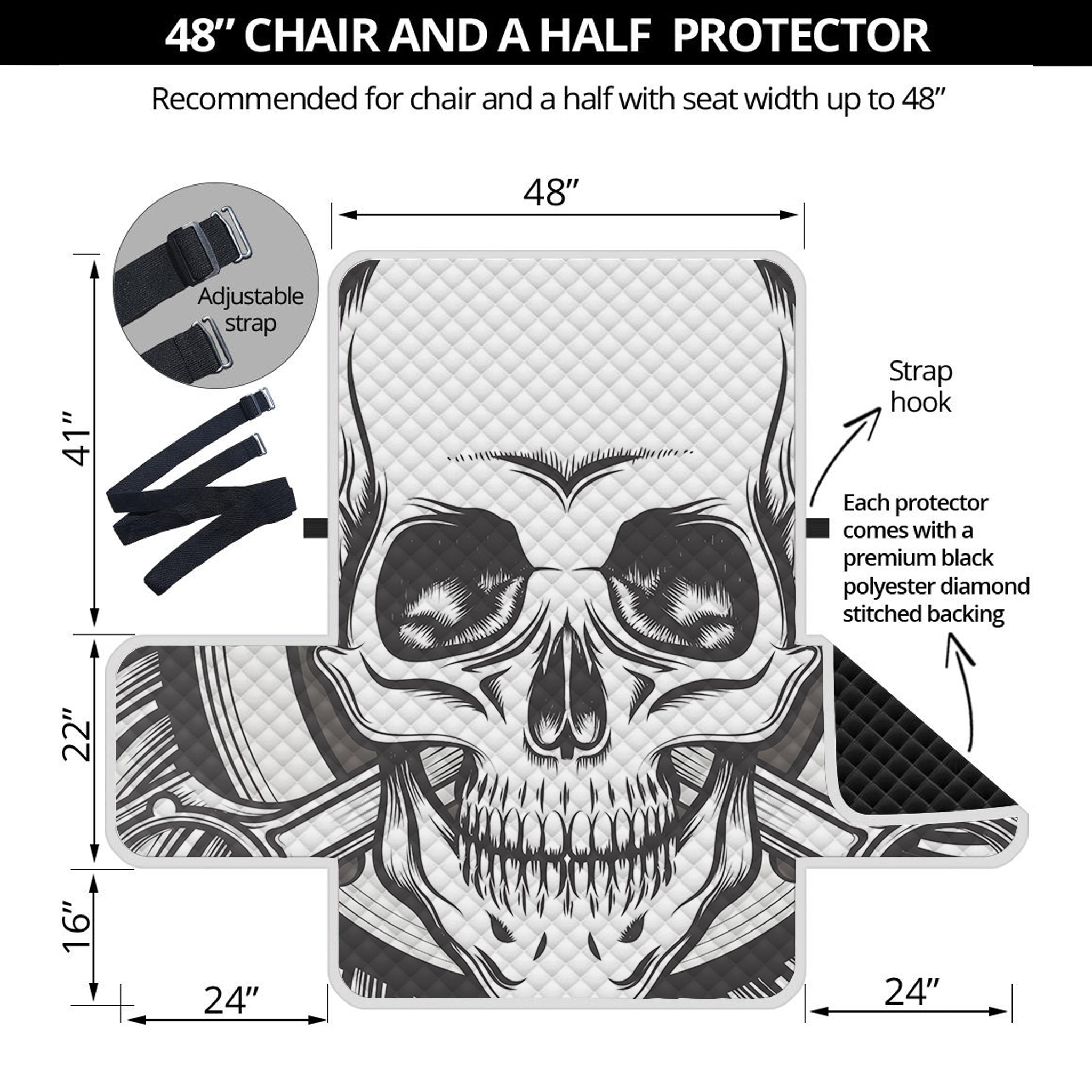 Cross Piston Mechanic Skull Print Half Sofa Protector