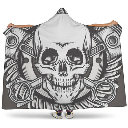 Cross Piston Mechanic Skull Print Hooded Blanket