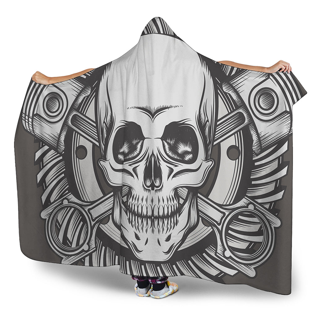 Cross Piston Mechanic Skull Print Hooded Blanket