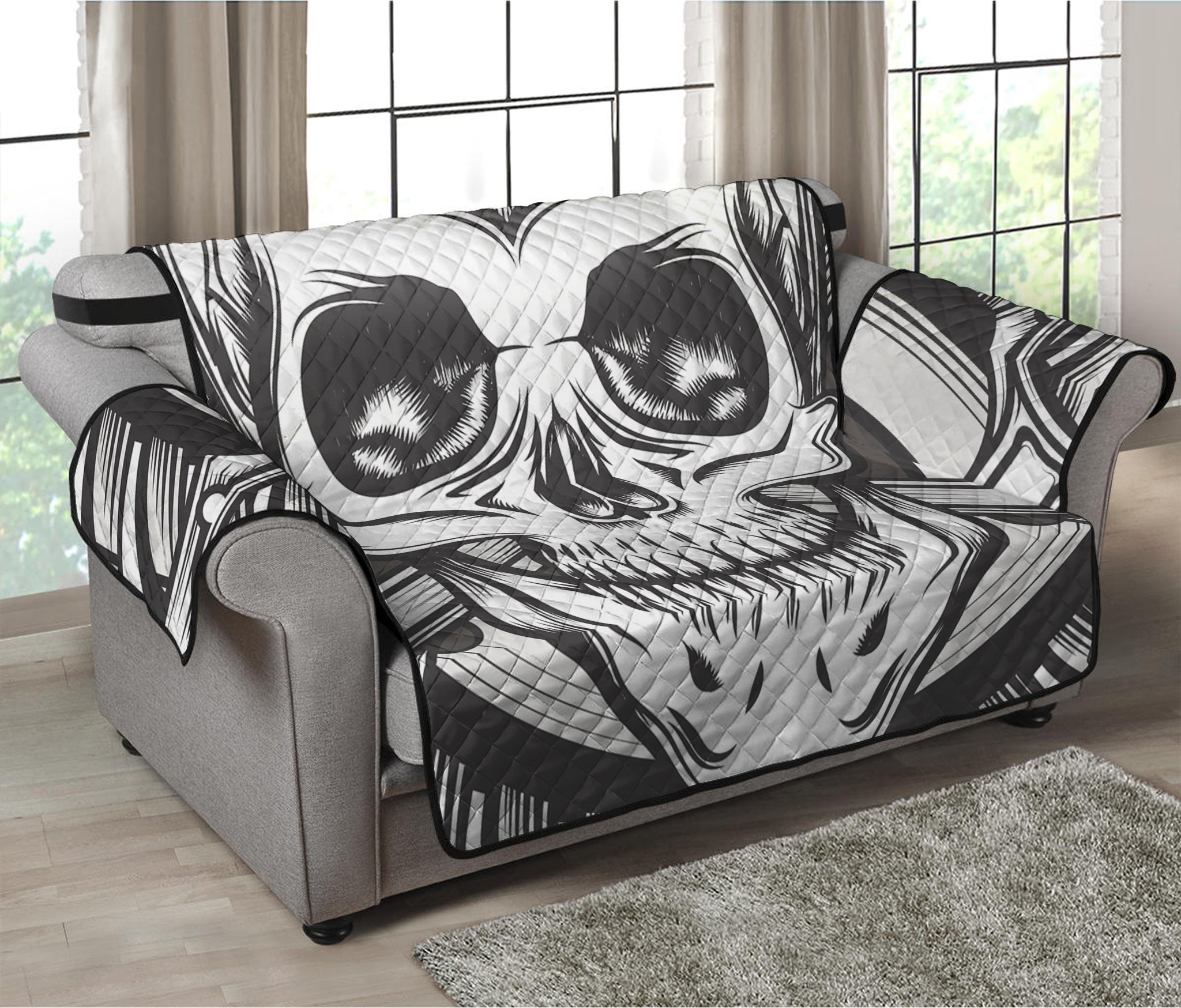 Cross Piston Mechanic Skull Print Loveseat Protector