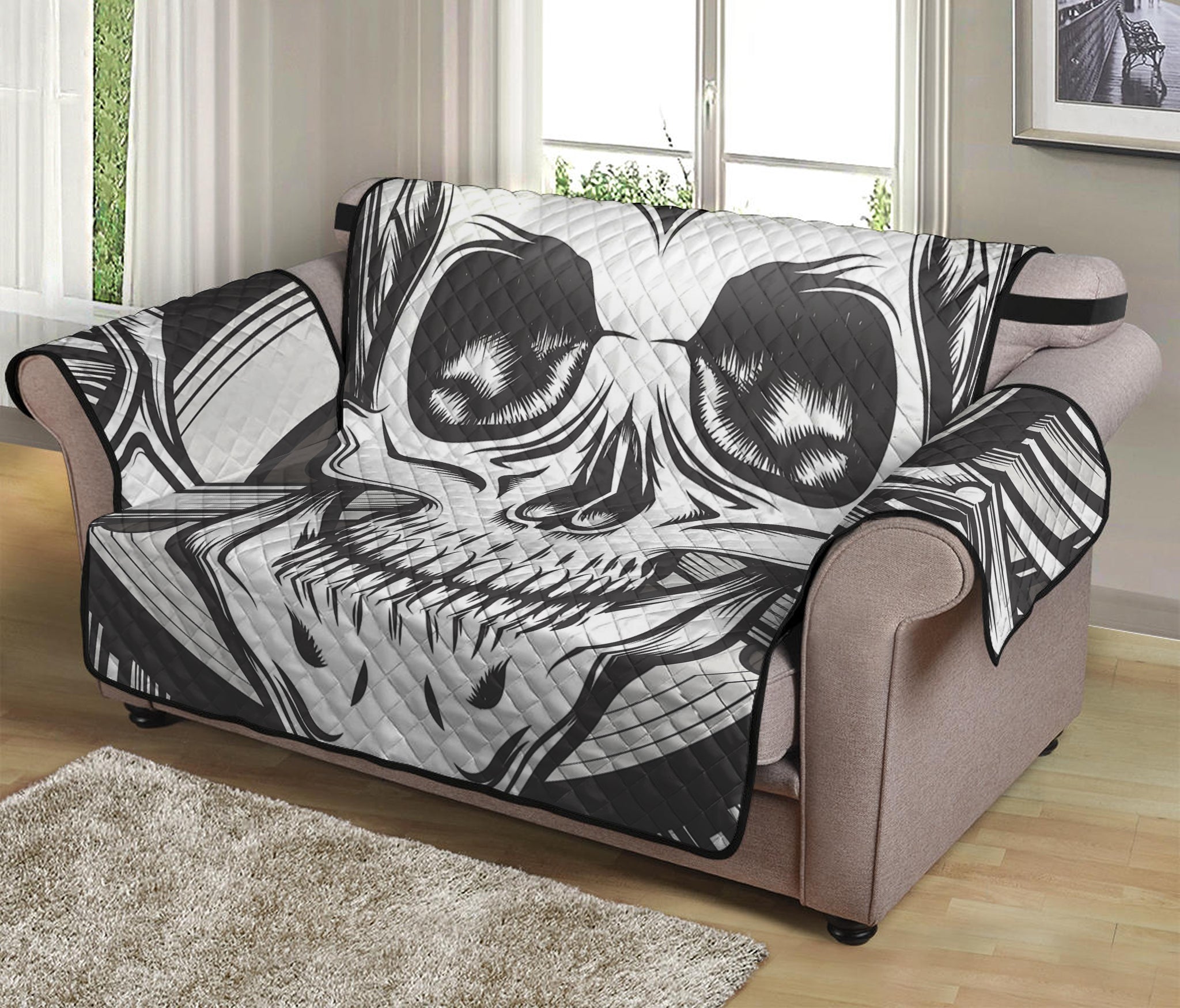 Cross Piston Mechanic Skull Print Loveseat Protector