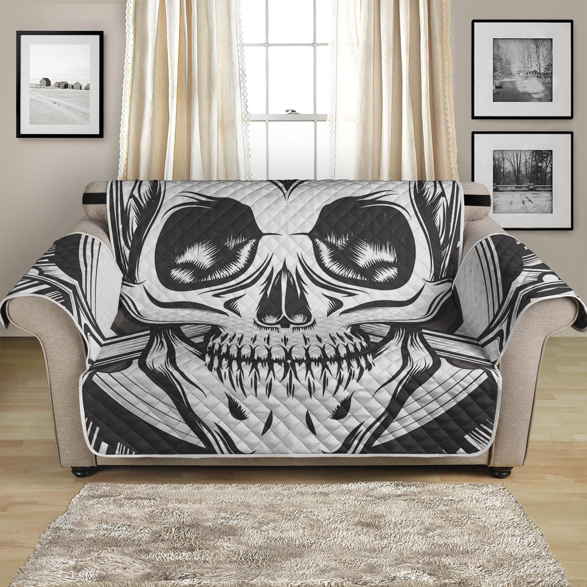 Cross Piston Mechanic Skull Print Loveseat Protector