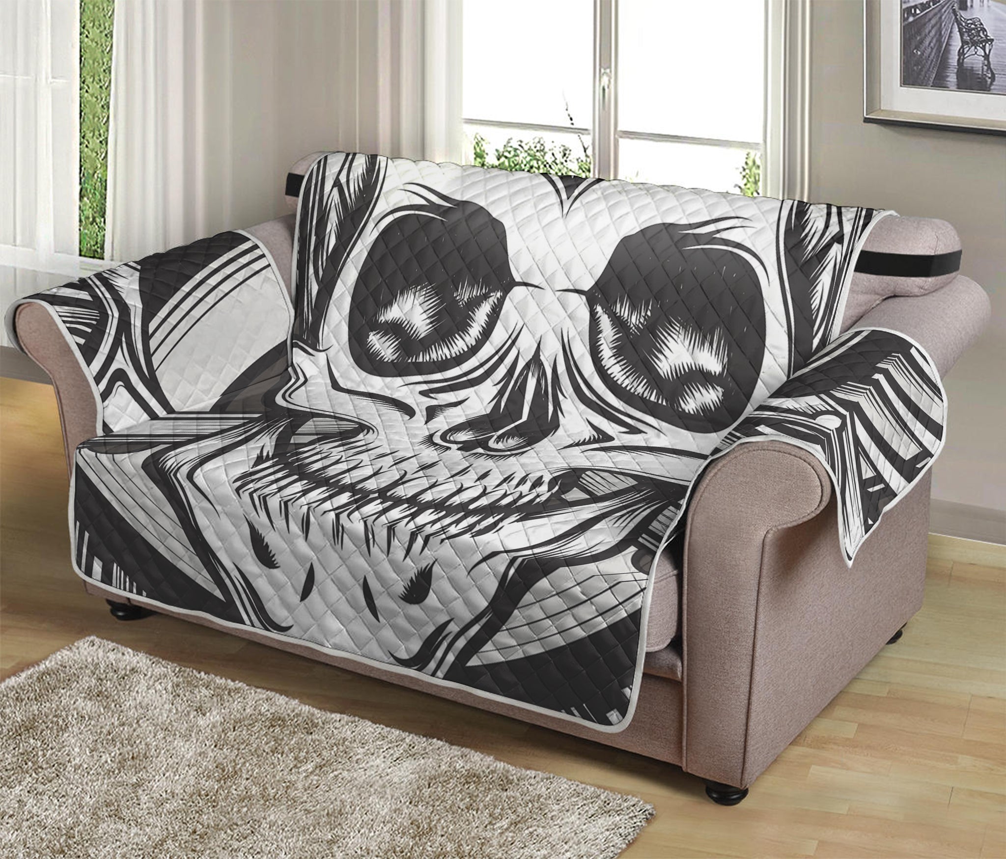 Cross Piston Mechanic Skull Print Loveseat Protector