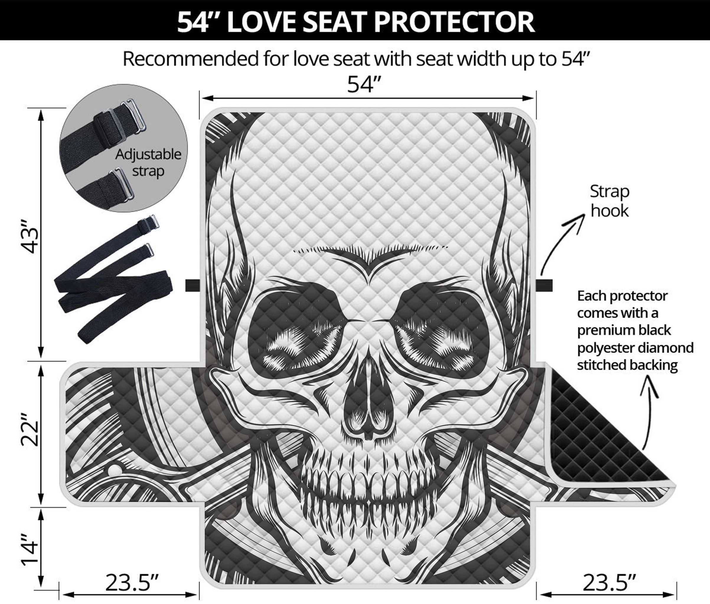 Cross Piston Mechanic Skull Print Loveseat Protector