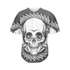 Cross Piston Mechanic Skull Print Men's Baseball Jersey