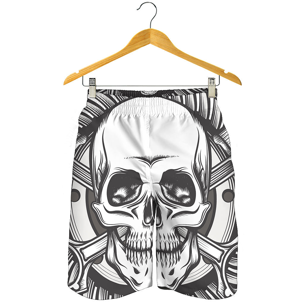 Cross Piston Mechanic Skull Print Men's Shorts