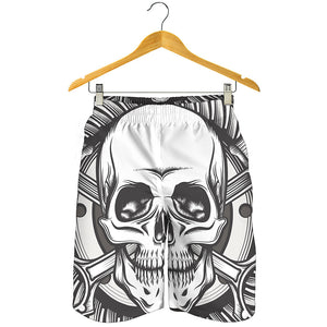 Cross Piston Mechanic Skull Print Men's Shorts