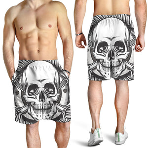 Cross Piston Mechanic Skull Print Men's Shorts