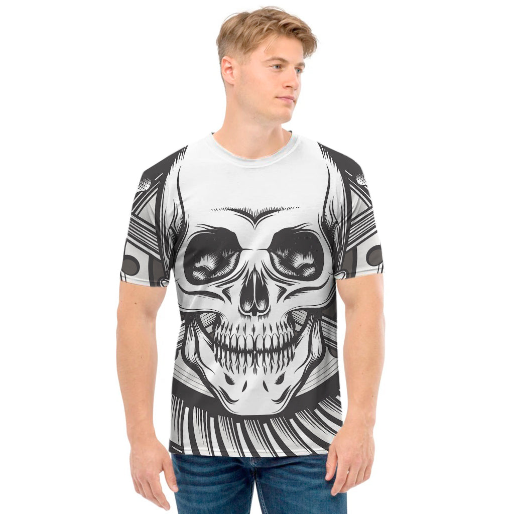 Cross Piston Mechanic Skull Print Men's T-Shirt