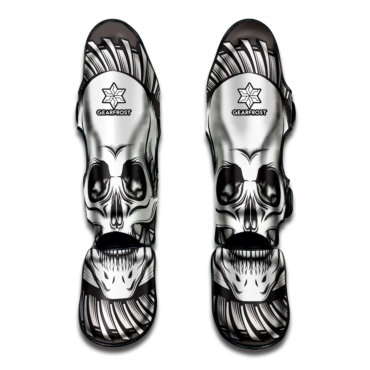 Cross Piston Mechanic Skull Print Muay Thai Shin Guard