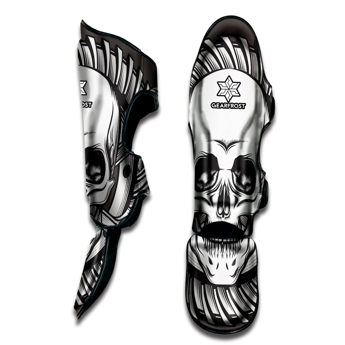 Cross Piston Mechanic Skull Print Muay Thai Shin Guard