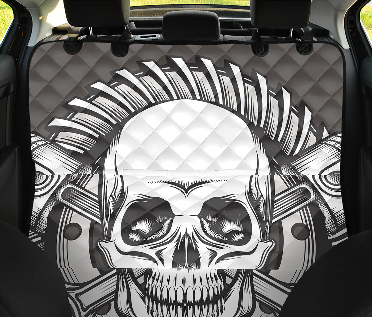 Cross Piston Mechanic Skull Print Pet Car Back Seat Cover