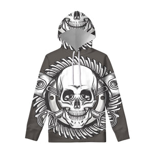 Cross Piston Mechanic Skull Print Pullover Hoodie