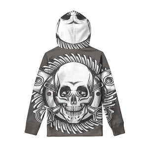 Cross Piston Mechanic Skull Print Pullover Hoodie