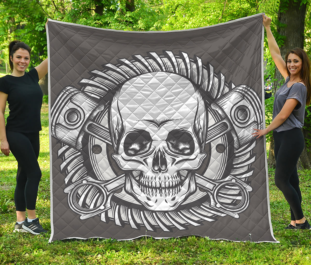 Cross Piston Mechanic Skull Print Quilt