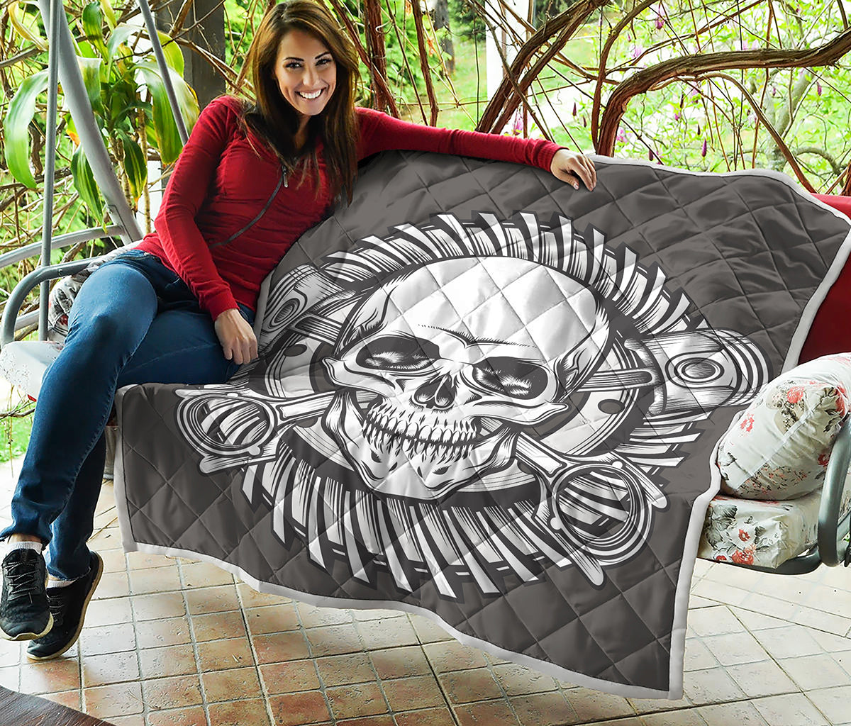 Cross Piston Mechanic Skull Print Quilt