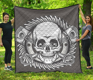 Cross Piston Mechanic Skull Print Quilt