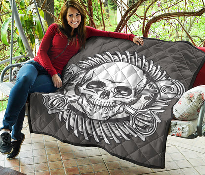 Cross Piston Mechanic Skull Print Quilt