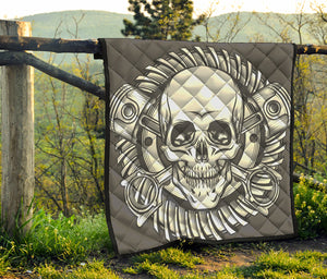 Cross Piston Mechanic Skull Print Quilt