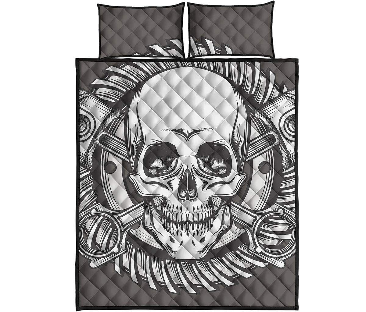 Cross Piston Mechanic Skull Print Quilt Bed Set