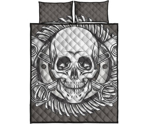 Cross Piston Mechanic Skull Print Quilt Bed Set