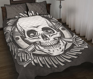 Cross Piston Mechanic Skull Print Quilt Bed Set