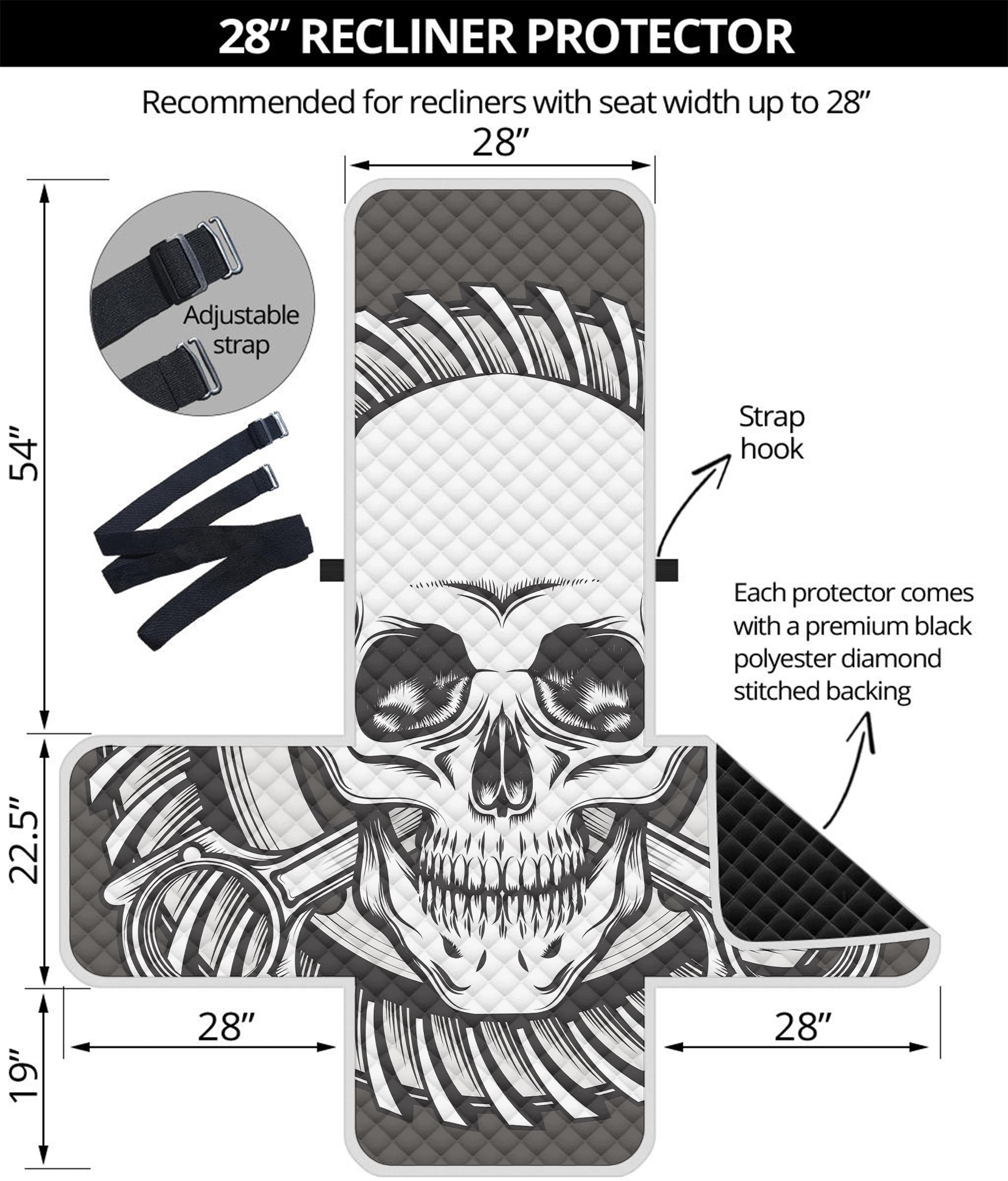 Cross Piston Mechanic Skull Print Recliner Protector