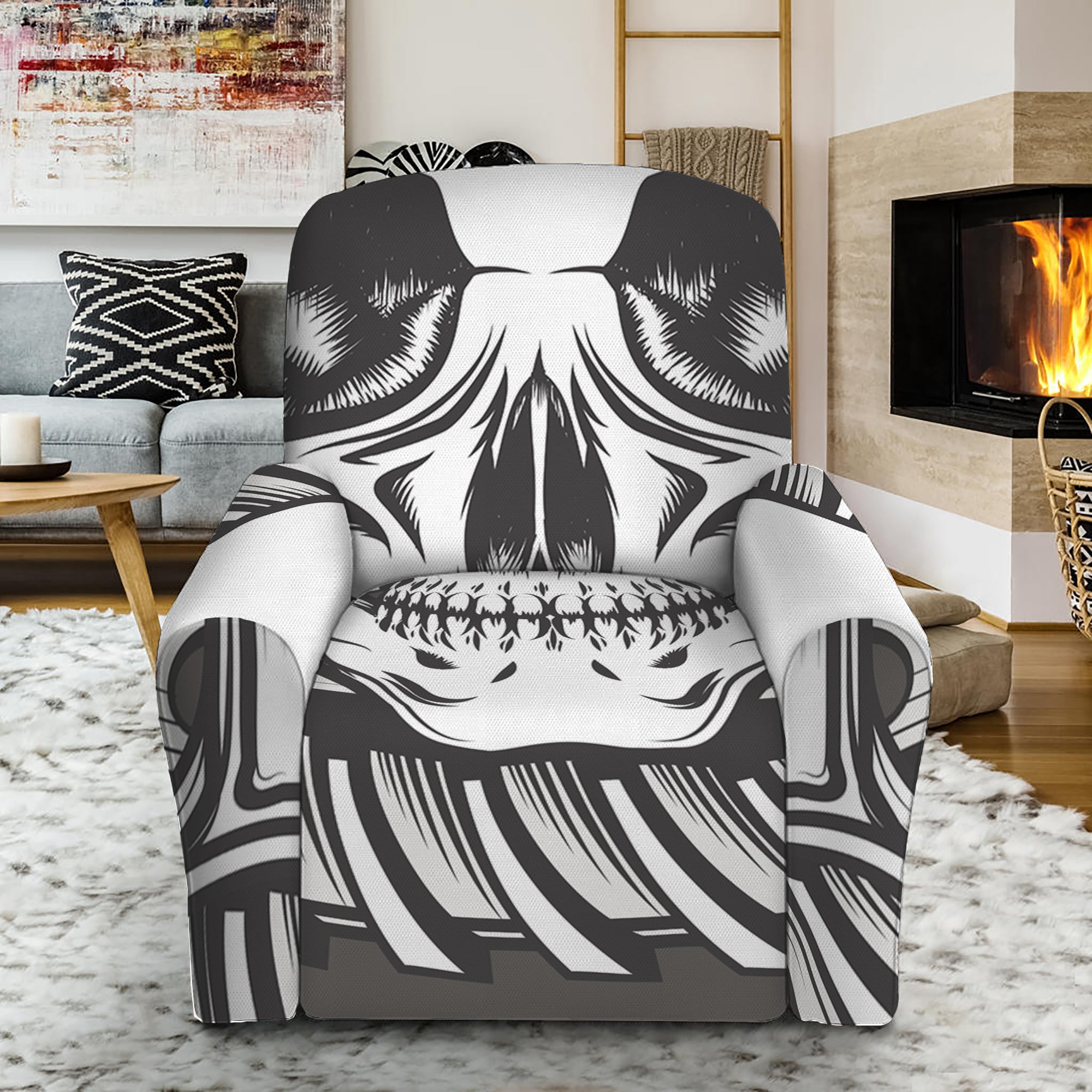 Cross Piston Mechanic Skull Print Recliner Slipcover