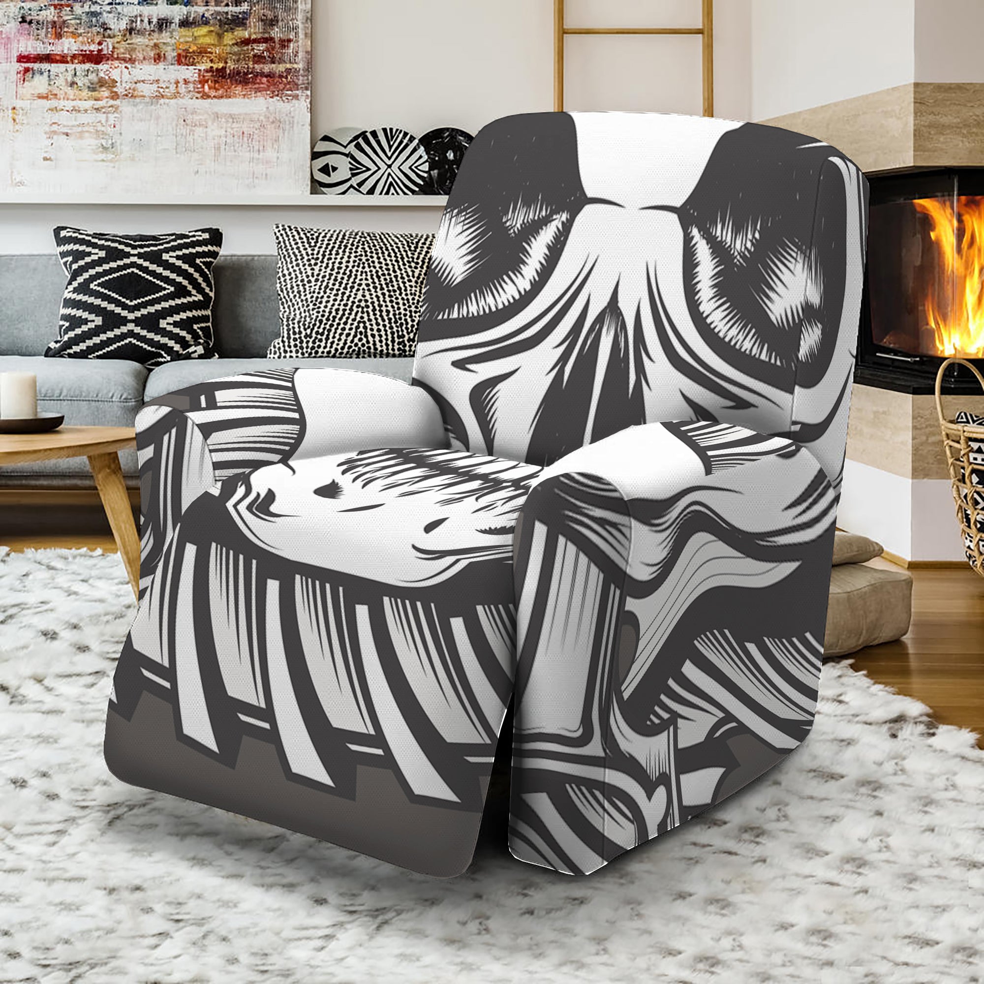 Cross Piston Mechanic Skull Print Recliner Slipcover