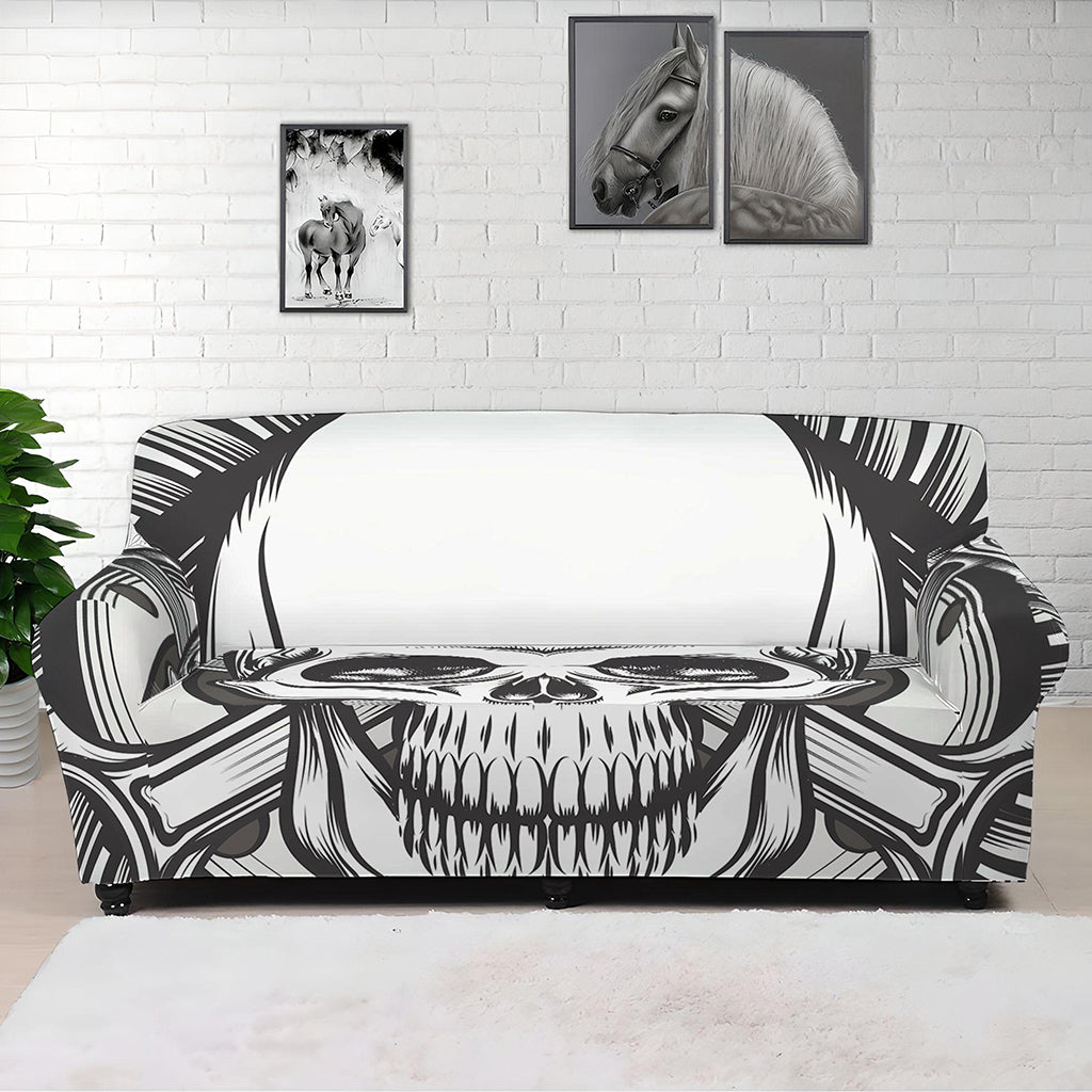 Cross Piston Mechanic Skull Print Sofa Cover