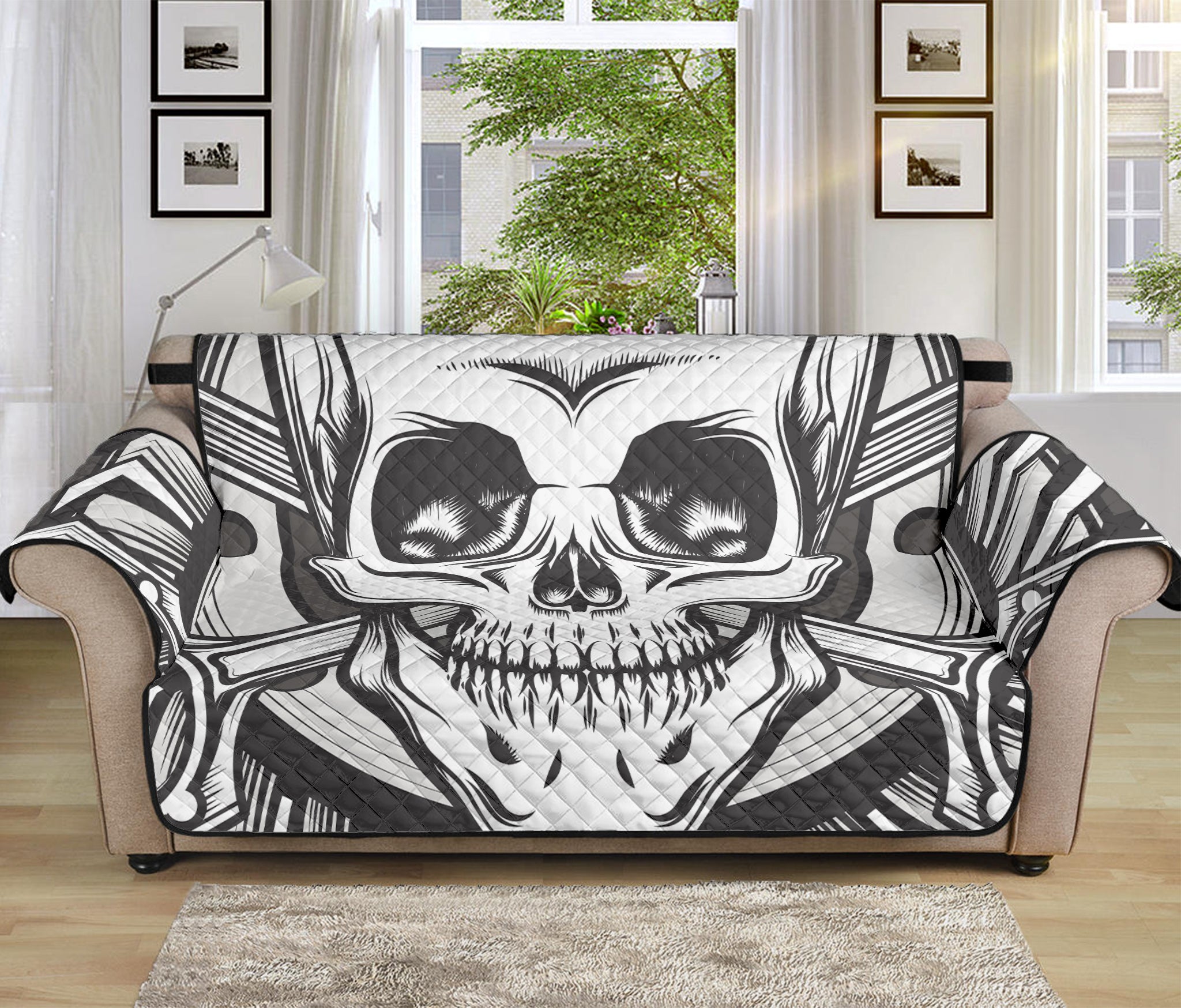 Cross Piston Mechanic Skull Print Sofa Protector