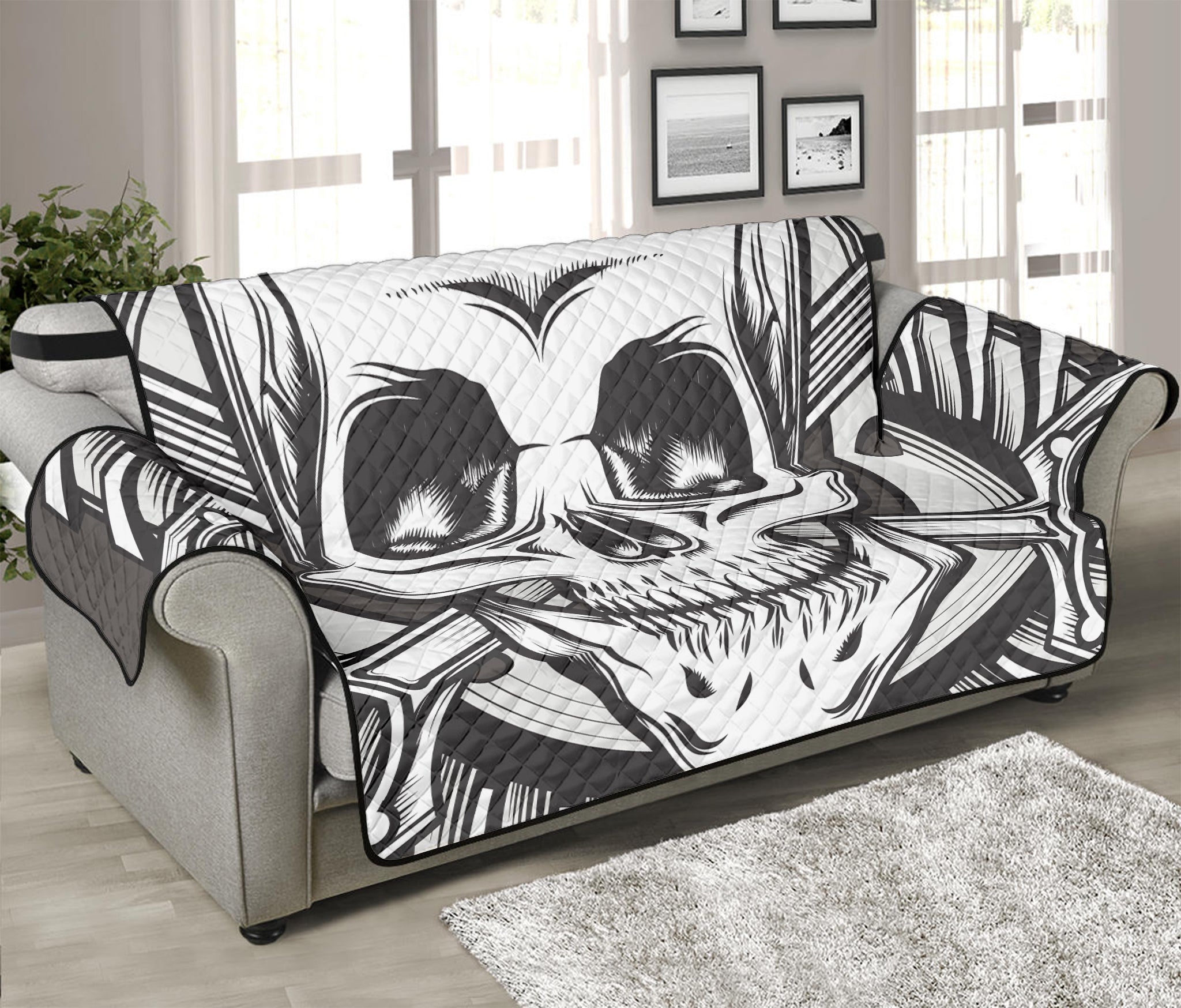 Cross Piston Mechanic Skull Print Sofa Protector