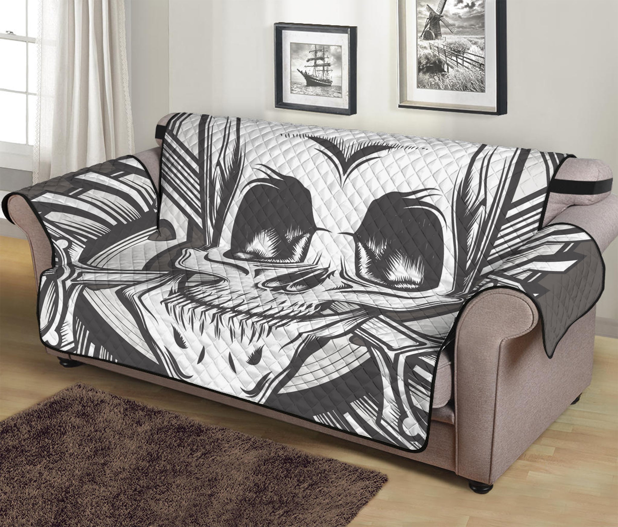 Cross Piston Mechanic Skull Print Sofa Protector