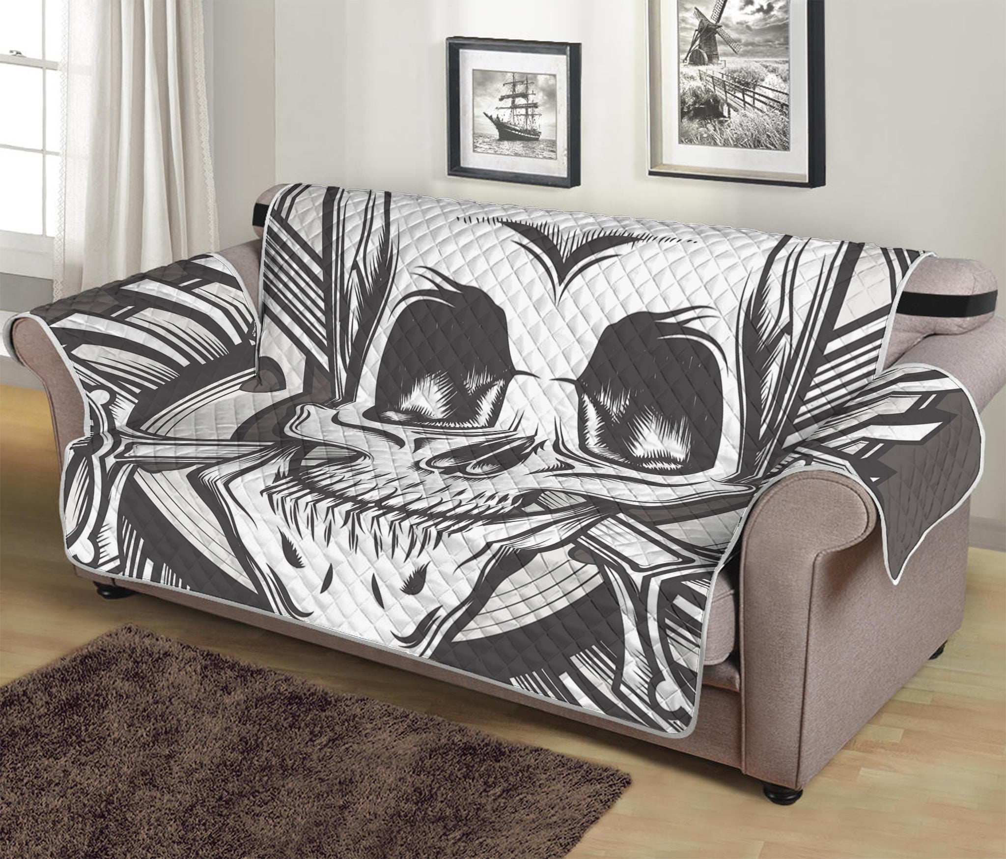 Cross Piston Mechanic Skull Print Sofa Protector