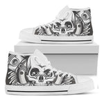 Cross Piston Mechanic Skull Print White High Top Shoes