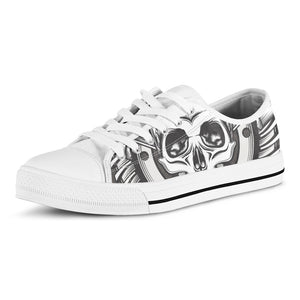 Cross Piston Mechanic Skull Print White Low Top Shoes