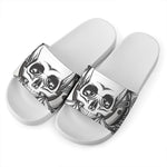 Cross Piston Mechanic Skull Print White Slide Sandals