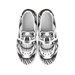 Cross Piston Mechanic Skull Print White Slip On Shoes