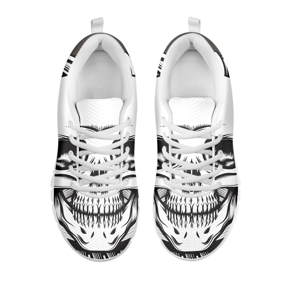 Cross Piston Mechanic Skull Print White Sneakers