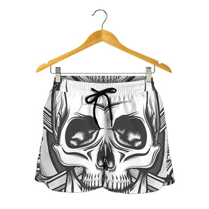 Cross Piston Mechanic Skull Print Women's Shorts