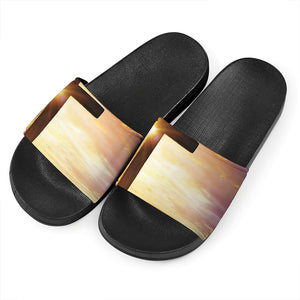 Crucifixion Of Jesus Christ Print Black Slide Sandals