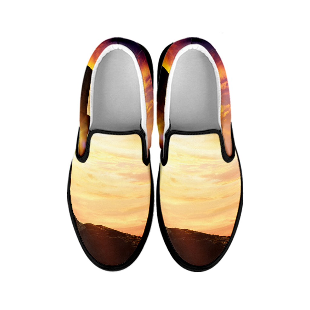 Crucifixion Of Jesus Christ Print Black Slip On Shoes