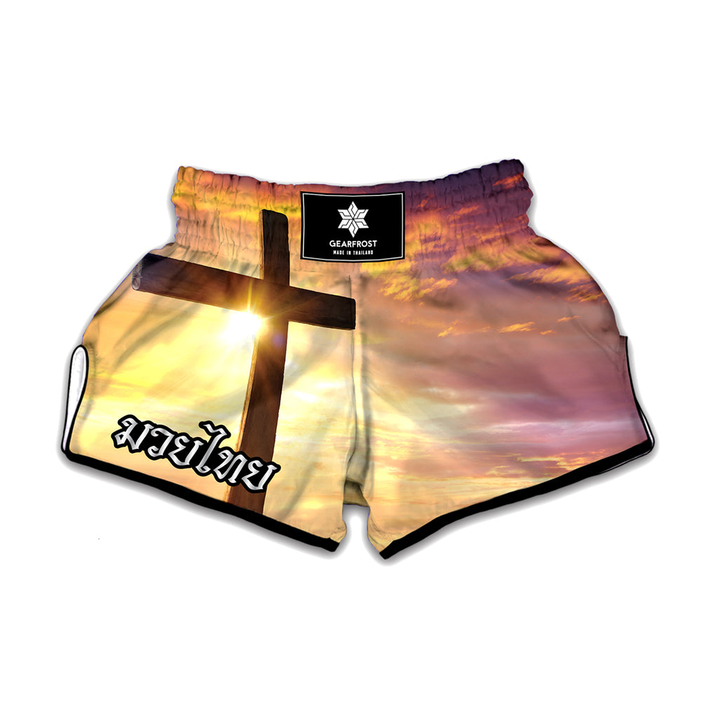 Crucifixion Of Jesus Christ Print Muay Thai Boxing Shorts