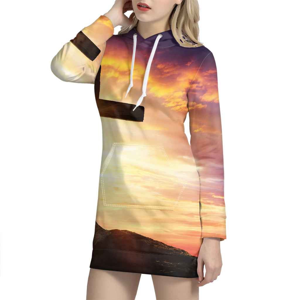 Crucifixion Of Jesus Christ Print Pullover Hoodie Dress