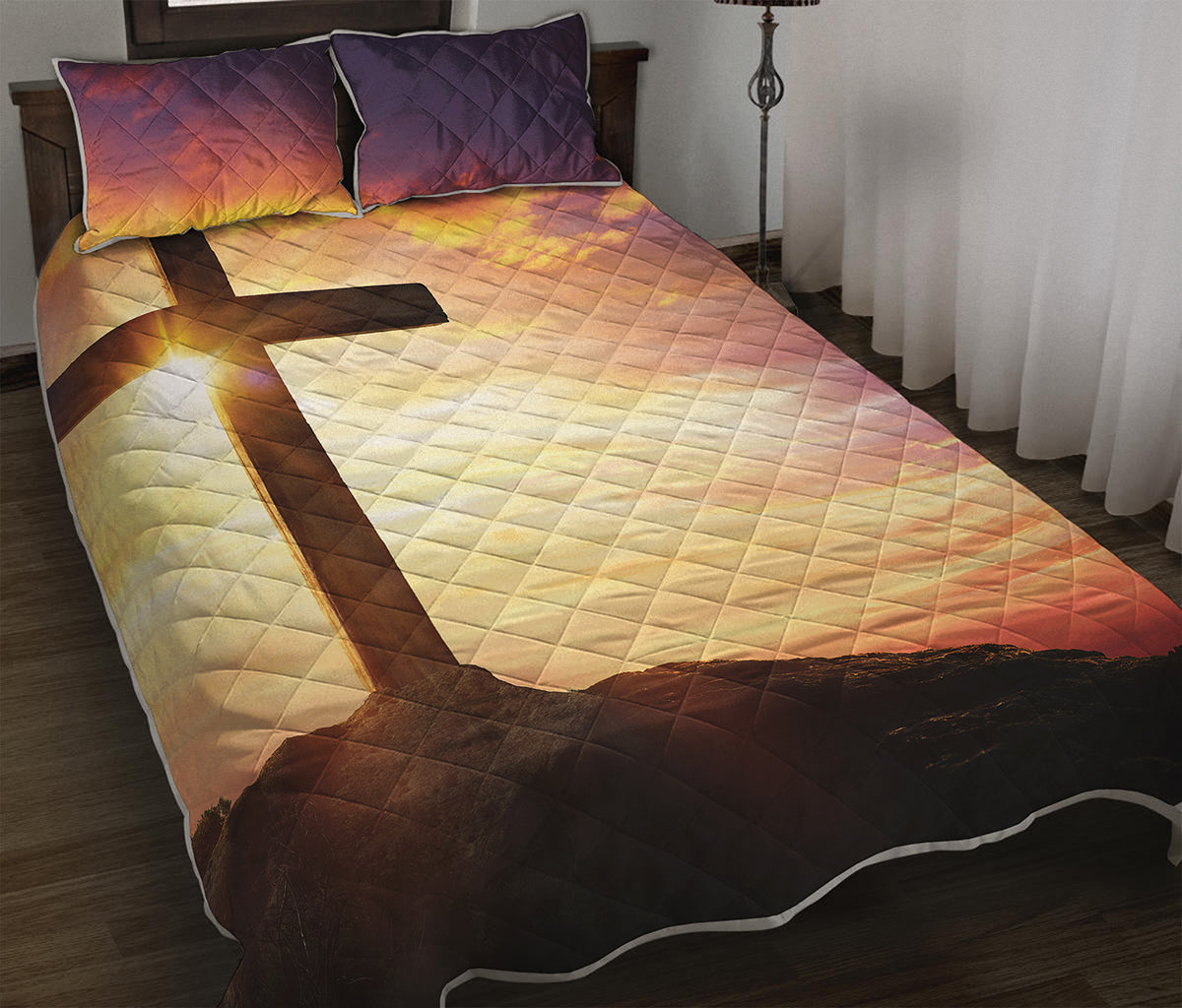 Crucifixion Of Jesus Christ Print Quilt Bed Set