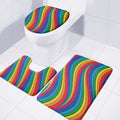 Curved Rainbow Pattern Print 3 Piece Bath Mat Set