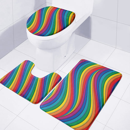 Curved Rainbow Pattern Print 3 Piece Bath Mat Set